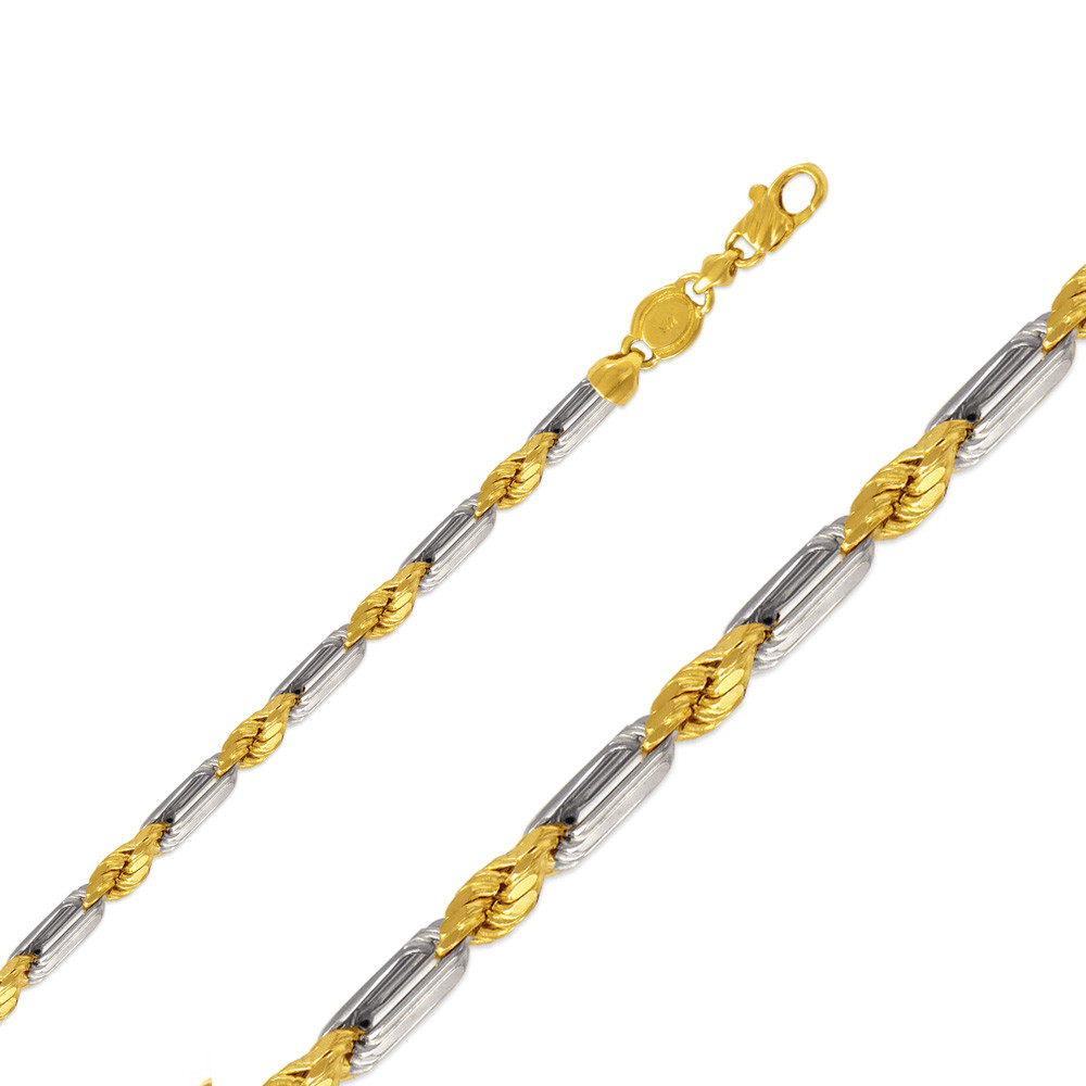 14k Gold 4mm Two-tone Milano Rope Bracelet 7 Inches